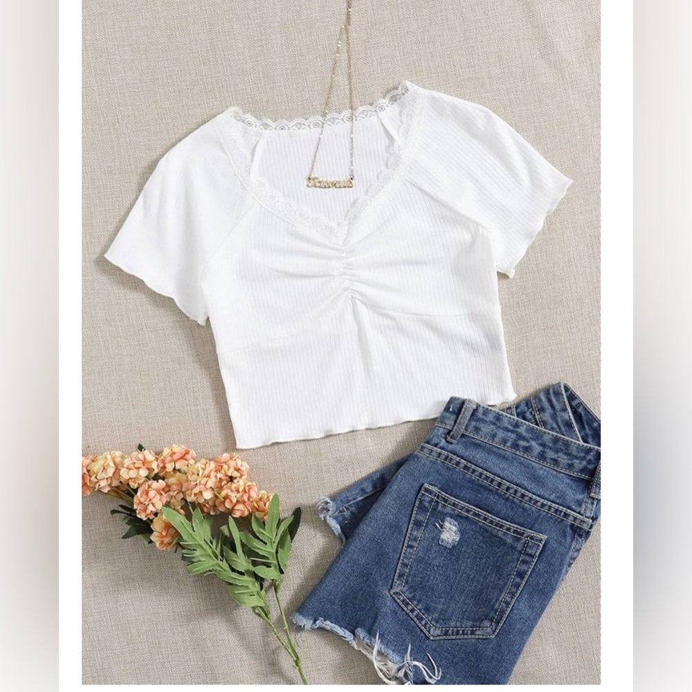Two big girl 14 Y Ribbed Raglan Sleeve Ruffle T-Shirt - Picture 12 of 15